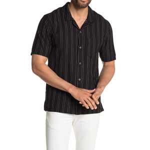 BLDWN Cabus Slim Fit Short Sleeve Sport Shirt Stripe Black Size XL